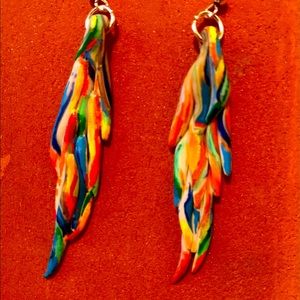 Rainbow feather polymer clay earrings
